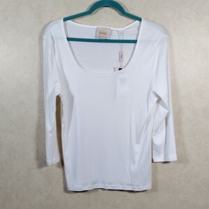 01173 Elie Tahari off white mostly cotton 3/4 sleeve tee L NWT